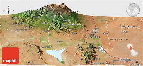 Satellite Panoramic Map of Moshi