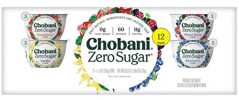 Chobani Zero Sugar Greek Yogurt, Variety Pack , 12 x 5.3 oz — Goisco.com