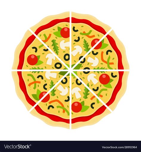 Italian pizza cut into pieces flat icon isolated Vector Image