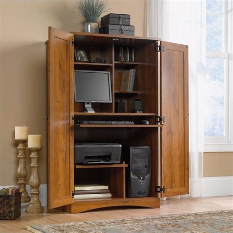 Computer Armoire Wood Desk Workstation Cabinet Home Office Furniture ...