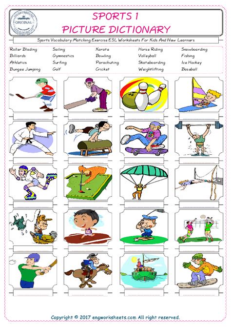 Sports ESL Printable English Vocabulary Worksheets | Worksheets for kids, Exercise for kids ...