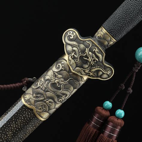 Qing Jian Sword | Chinese Dragon Style Real Handmade Chinese Swords with Black Scabbard - TrueKatana