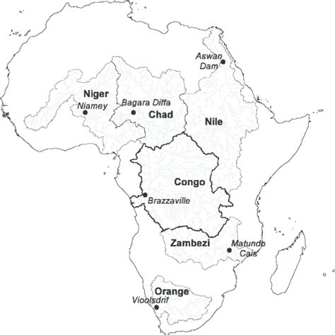 Map of Africa showing the Congo, Niger, Nile, Zambezi, Orange and Lake... | Download Scientific ...