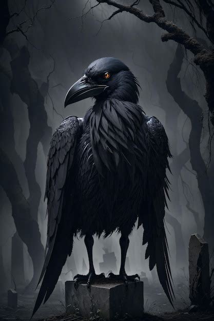 Premium AI Image | illustration of a dark raven with dense fog around