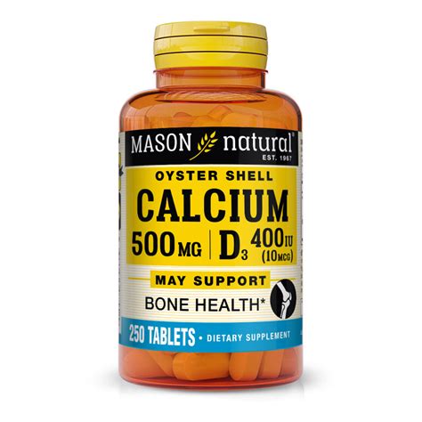 Mason Natural Oyster Shell Calcium 500 Mg Tablets With Vitamin D3, 250 Ea