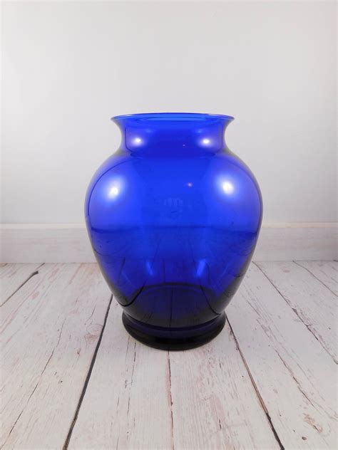 Blue Glass Vase, cobalt blue, vintage, flower vase, floral vases, planter, planter vase, table ...