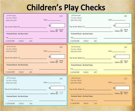 Printable Children's Play Checks~Pretend Play Checks~Toy Checks~Math Learning Tools~Banking~Fake ...