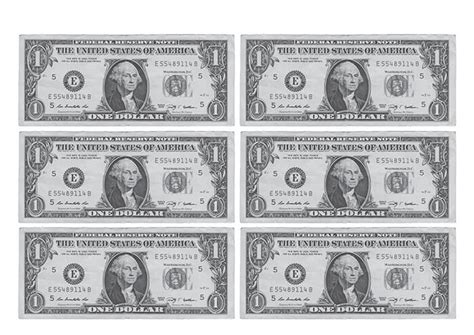 One Dollar Bill Printable Template - Printable Templates