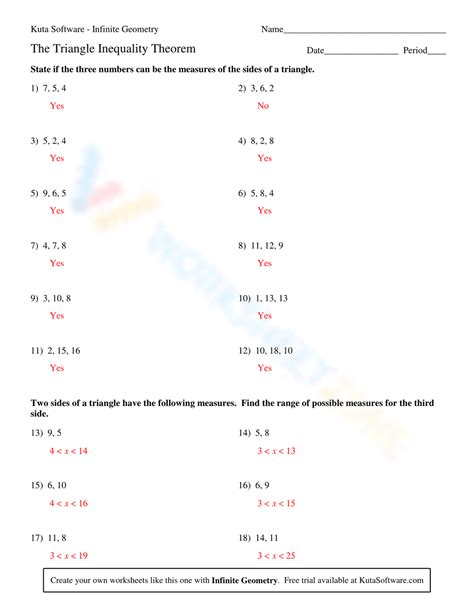 Free Printable Triangle Inequality Theorem Worksheets