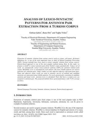 Analysis of lexico syntactic patterns for antonym pair extraction from ...