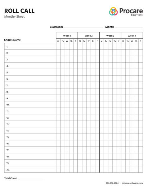 Roll Call/Attendance Sheets | Procare Solutions