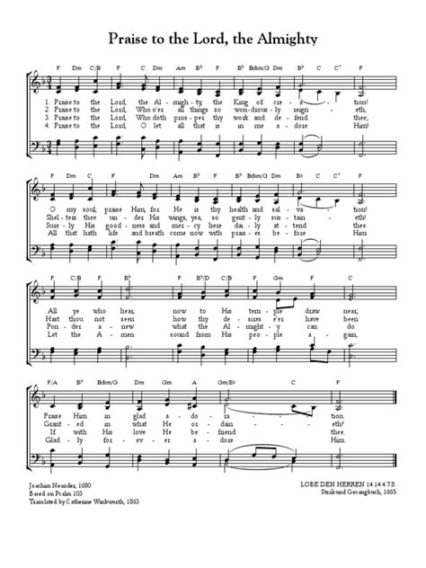 Praise To The Lord, The Almighty Hymn Sheet | PDF | Church Music ...