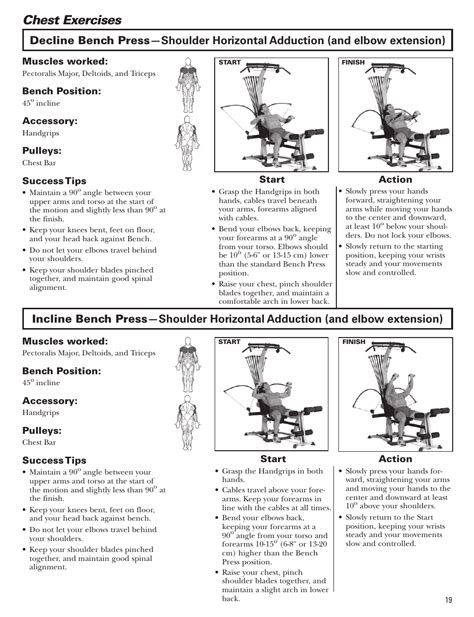 Chest exercises | Bowflex Blaze Home Gym User Manual | Page 19 / 80