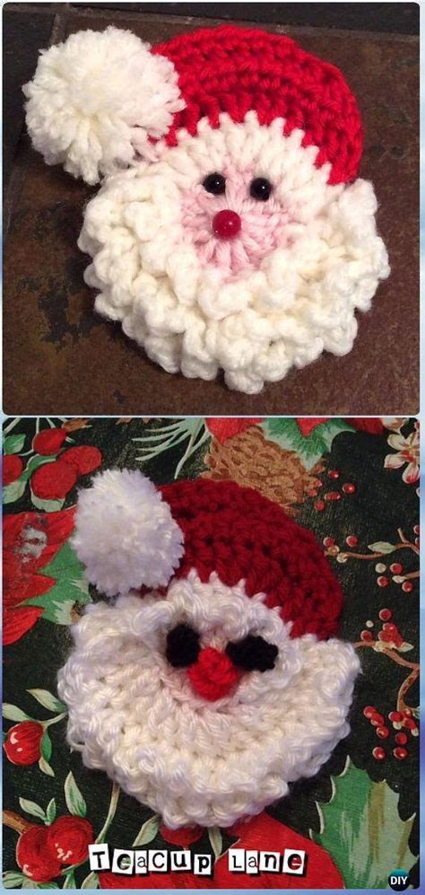 Crochet Santa Face Applique Ornament Free Pattern | Crochet santa ...