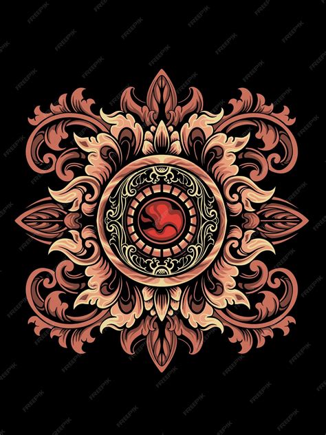 Premium Vector | Color editable barong bali style engraving vector ...