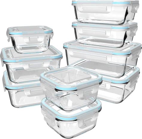 Genicook Glass Food Storage Containers Set of 9 Microwavable Glass Storage Boxes with Lids BPA ...