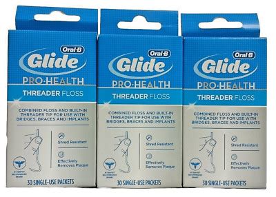 3 Pack Oral-B Glide Pro Health Threader Floss Single Use Packets 30ct ...