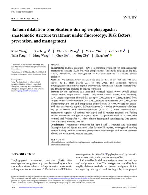 (PDF) Balloon dilatation complications during esophagogastric anastomotic stricture treatment ...