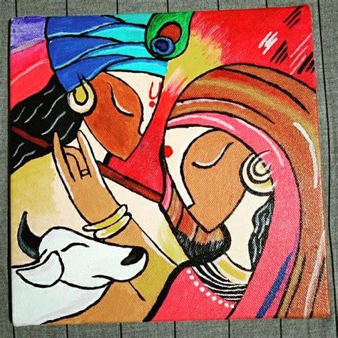 Radhe Krishna painting on canvas 😍 - International Indian Folk Art Gallery