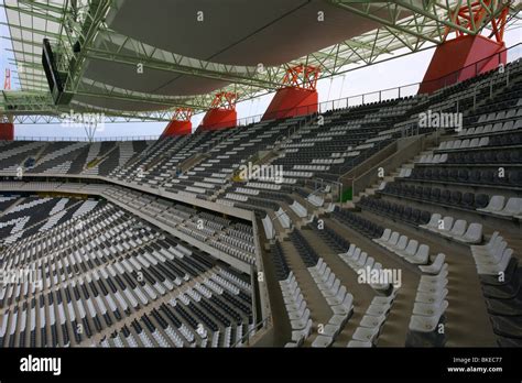 Interior of the Mbombela stadium In Nelspruit showing the zebra-striped ...