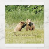 Wine Label 3x2 of grizzly bear cubs | Zazzle