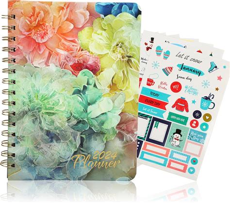 2024 Planner with Stickers, Hardcover Agenda 2024 Daily Planner with Tabs, Weekly Monthly ...