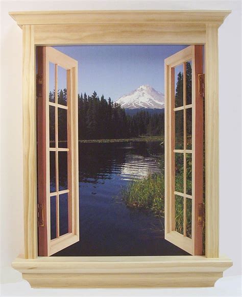 Handmade Cubicle Window Decoration with 4 Seasonal Views (Natural Pine color) | Fake window ...