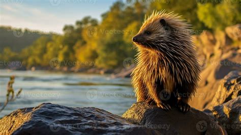 Close-up photo of a Porcupine looking in their habitat. Generative AI ...