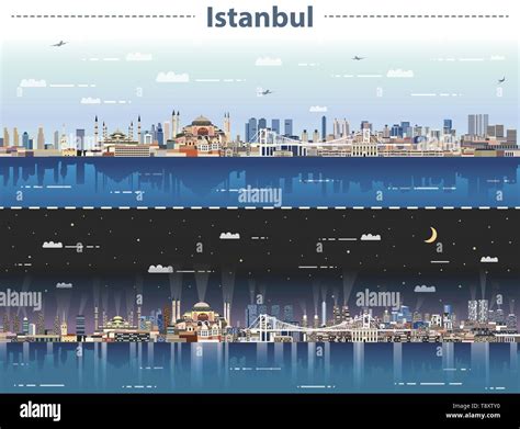 Istanbul city skyline at day and night vector illustration Stock Vector ...