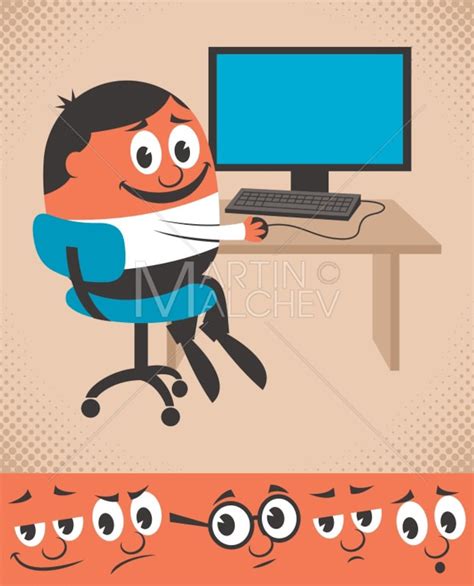 Working on Computer Vector Cartoon Illustration. Pc - Etsy