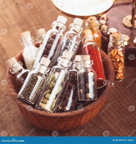 Spice bottles stock photo. Image of ingredient, ancient - 46125776