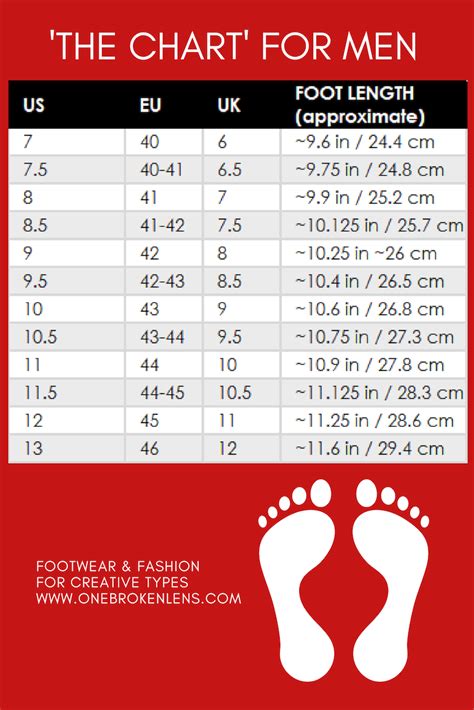 Men's Shoe Size Chart Printable