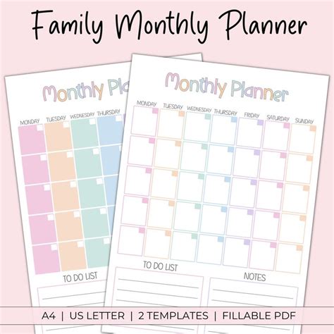 Monthly Family Planner Printable Family Calendar Editable Family ...