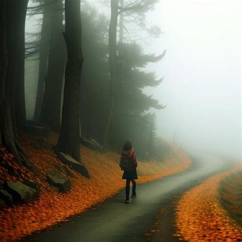 A teenage girl walking in creepy hilly forest at mor... | OpenArt