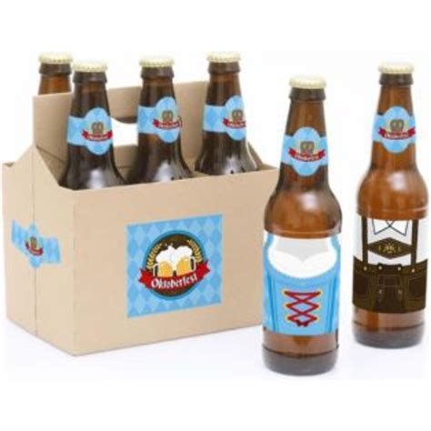 Oktoberfest beer festival decor 6 beer bottle label stickers & 1 carrier • Price