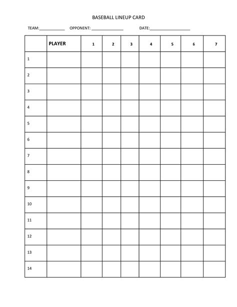 Printable Baseball Lineup Cards - Printable Word Searches