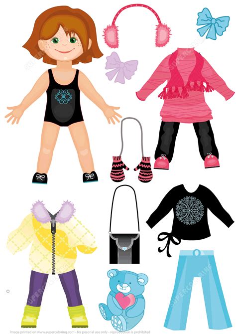 Set of Winter Clothes for a Cute Girl Paper Doll | Free Printable Papercraft Templates