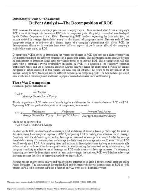 Dupont Analysis Article 2 DuPont Analysis The Decomposition of ROE | PDF