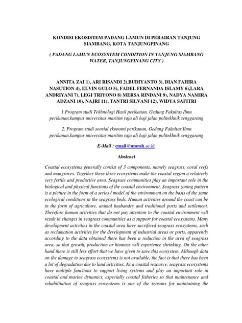 Ekosistem Padang Lamun PDF | PDF | Biogeochemistry | Symbiosis