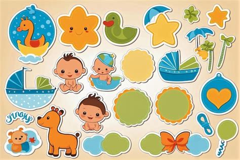 Premium AI Image | Baby boy Scrapbook Set Scrapbooking Decorative Elements Tags Labels Stickers ...