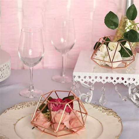 Rose Gold Tea Light Candle Holders, Hexagon Top Geometric Candle Holder Centerpiece | eFavorMart