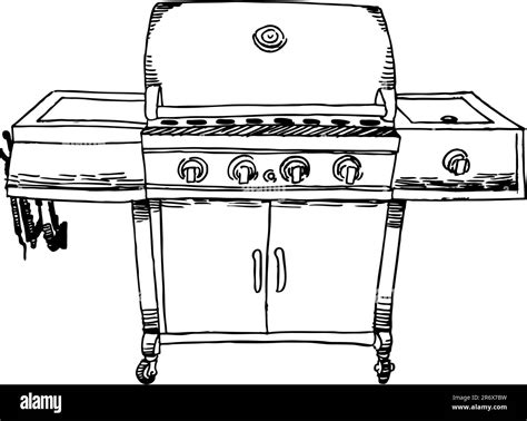 Metal outdoor cooking appliance (barbeque/bbq) grill - black and white Stock Vector Image & Art ...