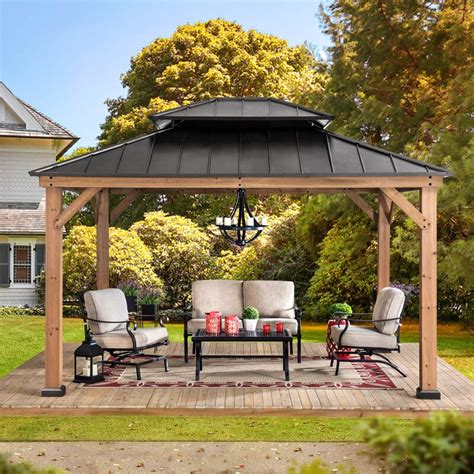 Sunjoy Archwood 12 Ft X 14Ft. Cedar Framed Gazebo With Steel Hardtop ...