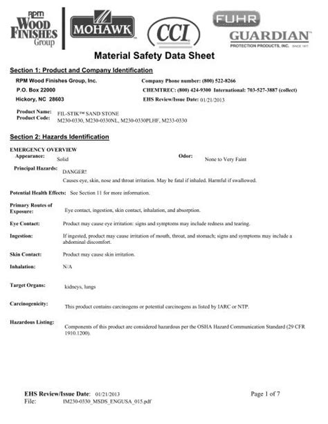 MSDS - Mohawk Finishing