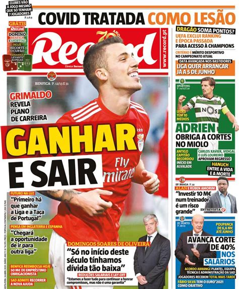 Capa Jornal Record - 24 abril 2020 - capasjornais.pt