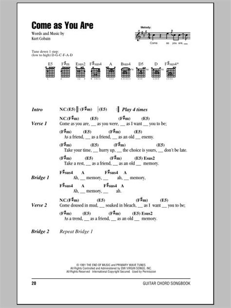 Come As You Are Sheet Music | Nirvana | Guitar Chords/Lyrics | Guitar ...