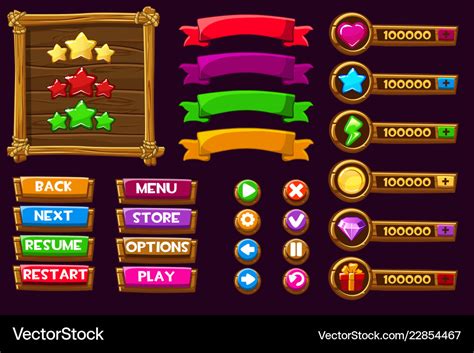 Game ui kit complete menu of graphical Royalty Free Vector