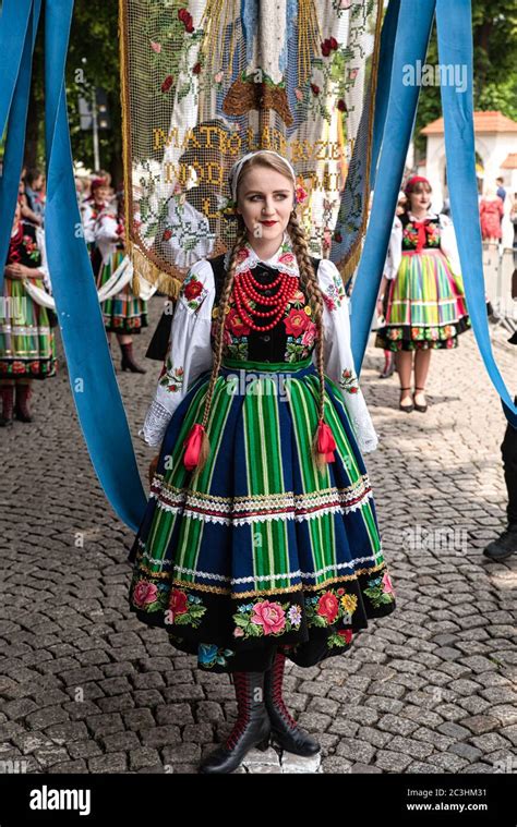 Lowicz, Jun 11, 2020: Girl dressed in polish national folk costume from ...