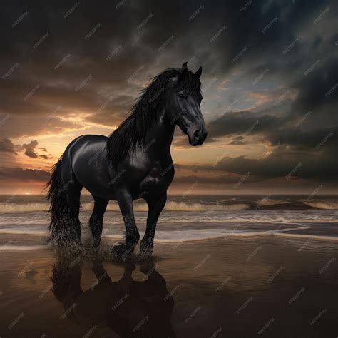 A horse image with beach sunset | Premium AI-generated image