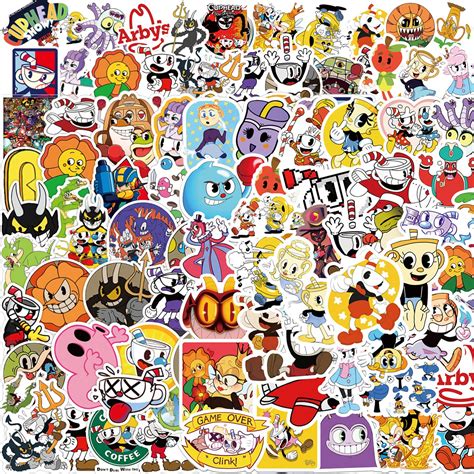 Buy Cuphead Theme Stickers - simyron 100Pieces Anime Cuphead Stickers ...